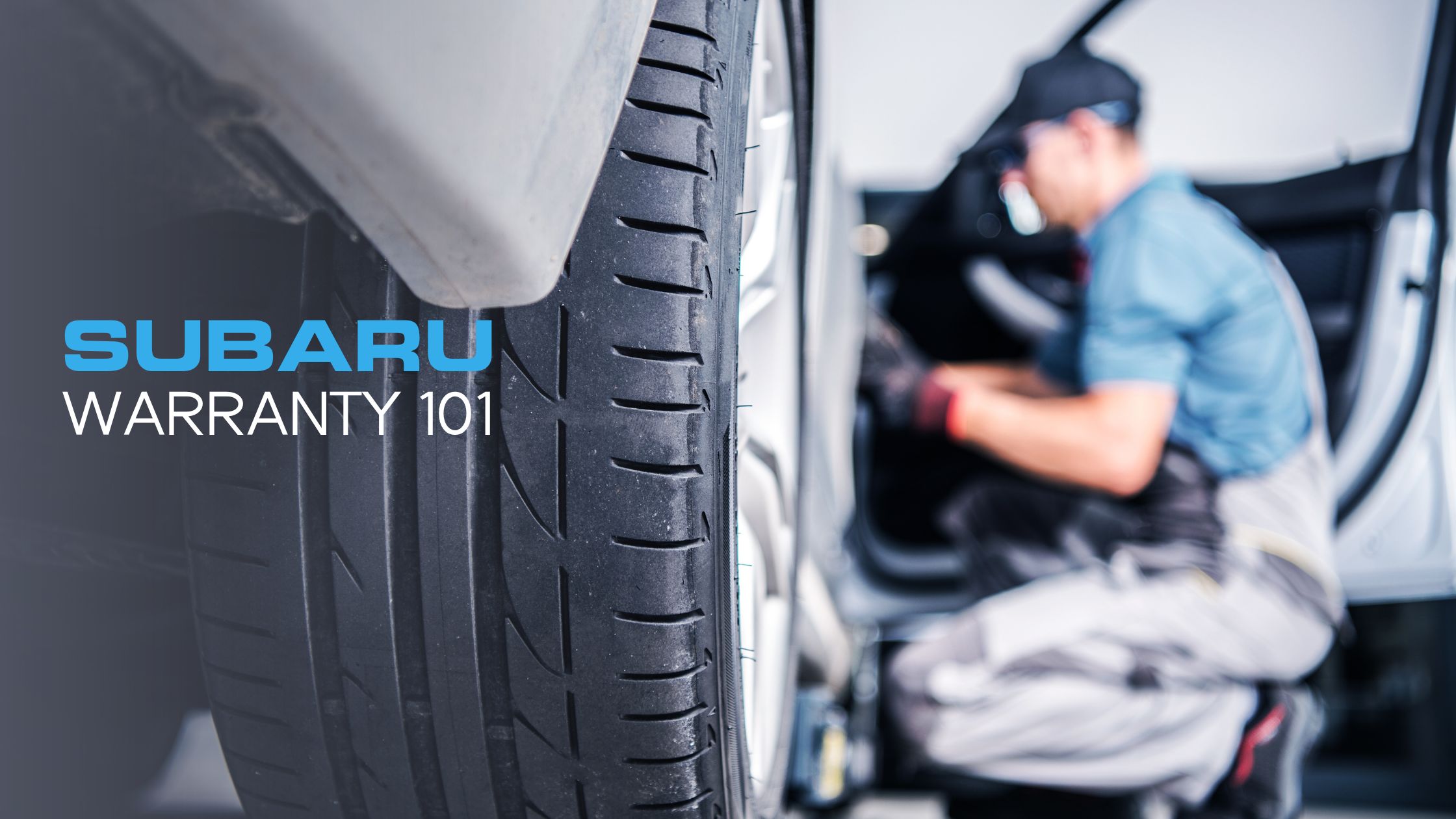 A Subaru warranty means peace of mind. Photo of technician tending to a car.